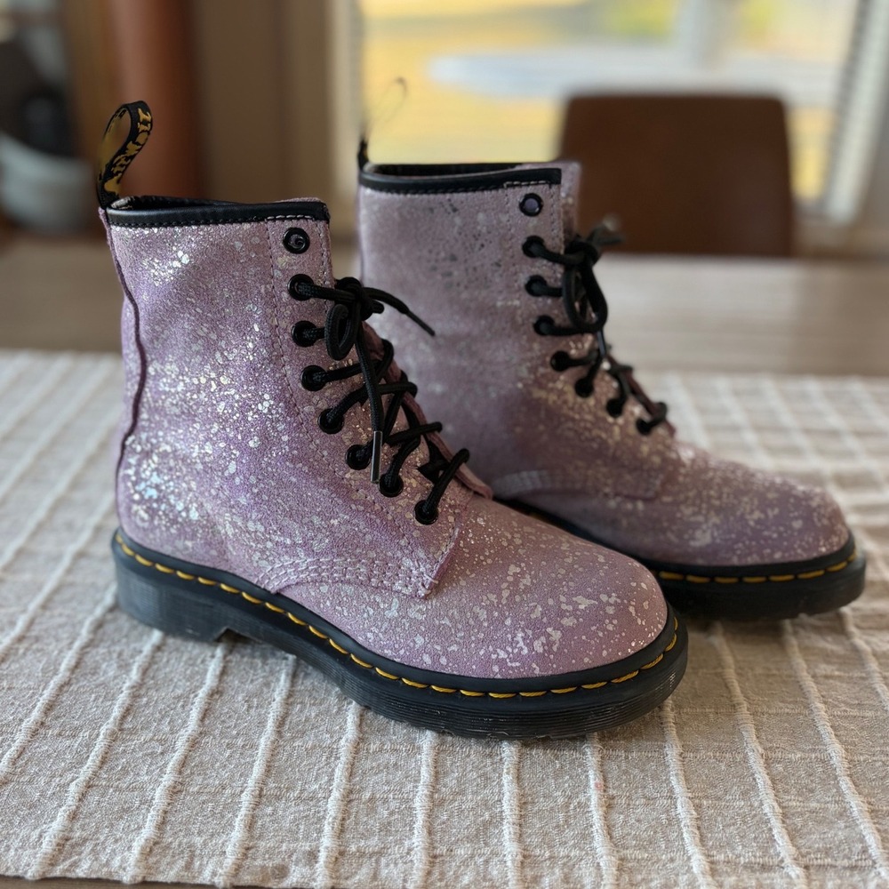 Dr. Martens 1460 Metallic Splatter Suede Lace Up Boots in Lilac Sz 6 Y2K
